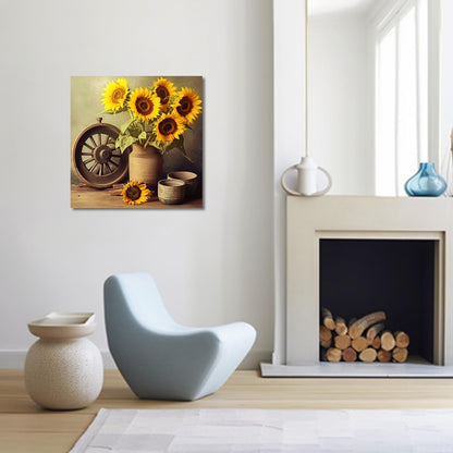 CXHOSTENT Sunflower Wall Decor, Farmhouse Flower Canvas Prints for Bathroom Kitchen Rustic Yellow Floral Paintings
