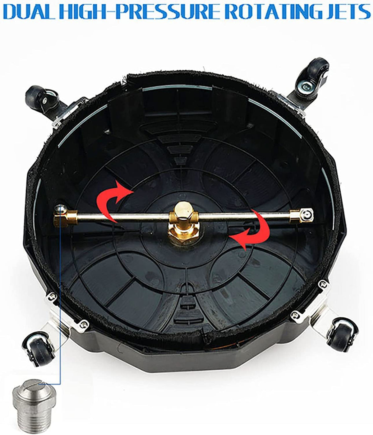 TRELVEX 13 Inch Pressure Washer Surface Cleaner Attachment with Wheels, with 2 Power Washer ExWands and 2 Replacement Nozzles, 3600 PSI