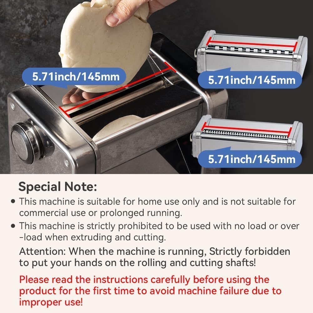 Maxceysen Domestic Electric Pasta Maker Automatic Stainless Steel Noodle Machine with Adjustable Dough Roller/Cutter for Home Handmade Spaghetti, Fettuccini, Lasagna, Pie Crust, Dumpling, Wonton