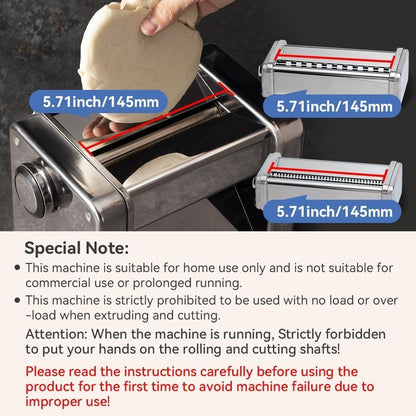 Maxceysen Domestic Electric Pasta Maker Automatic Stainless Steel Noodle Machine with Adjustable Dough Roller/Cutter for Home Handmade Spaghetti, Fettuccini, Lasagna, Pie Crust, Dumpling, Wonton