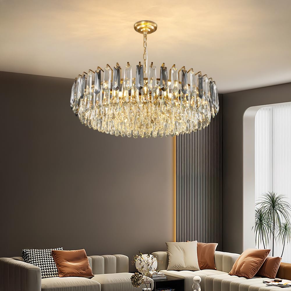 XIAOQIWU 31.5" Gold Crystal Chandeliers Modern3-Tier Luxury Crystal Pendant Light Ceiling Pendant Lighting for Dinning Room Living Room Foyer