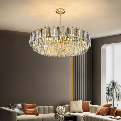 XIAOQIWU 31.5" Gold Crystal Chandeliers Modern3-Tier Luxury Crystal Pendant Light Ceiling Pendant Lighting for Dinning Room Living Room Foyer