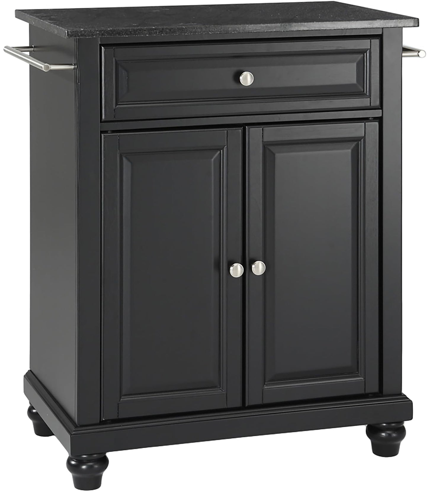 Crosley Furniture Cambridge Granite Top Small Portable Rolling Kitchen Island Storage Cart, Microwave Stand, Black