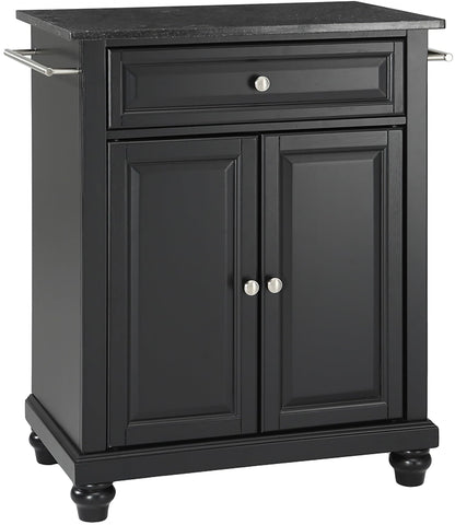 Crosley Furniture Cambridge Granite Top Small Portable Rolling Kitchen Island Storage Cart, Microwave Stand, Black