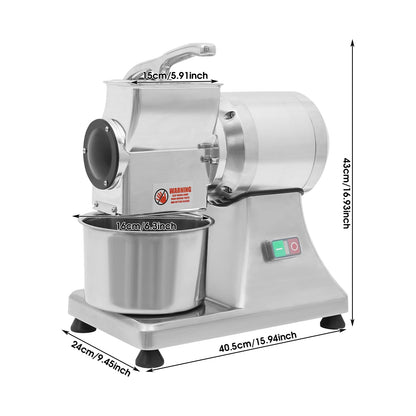 Commercial Cheese Grater for Block Cheese, 110V 550W Electric Cheese Grinder Machine 88lbs/H Heavy Duty Stainless Steel Automatic Butter Bread Bran Mill with Safety Shield & Bucket