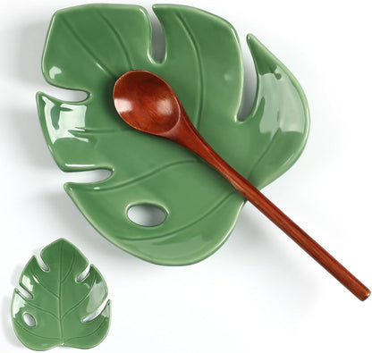 Ceramic Spoon Rest Leaf - Cute Spoon Rest for Stove Top, Decorative Kitchen Spoon Rest for Cooking Utensils, Sage Green Kitchen Decor and Accessories