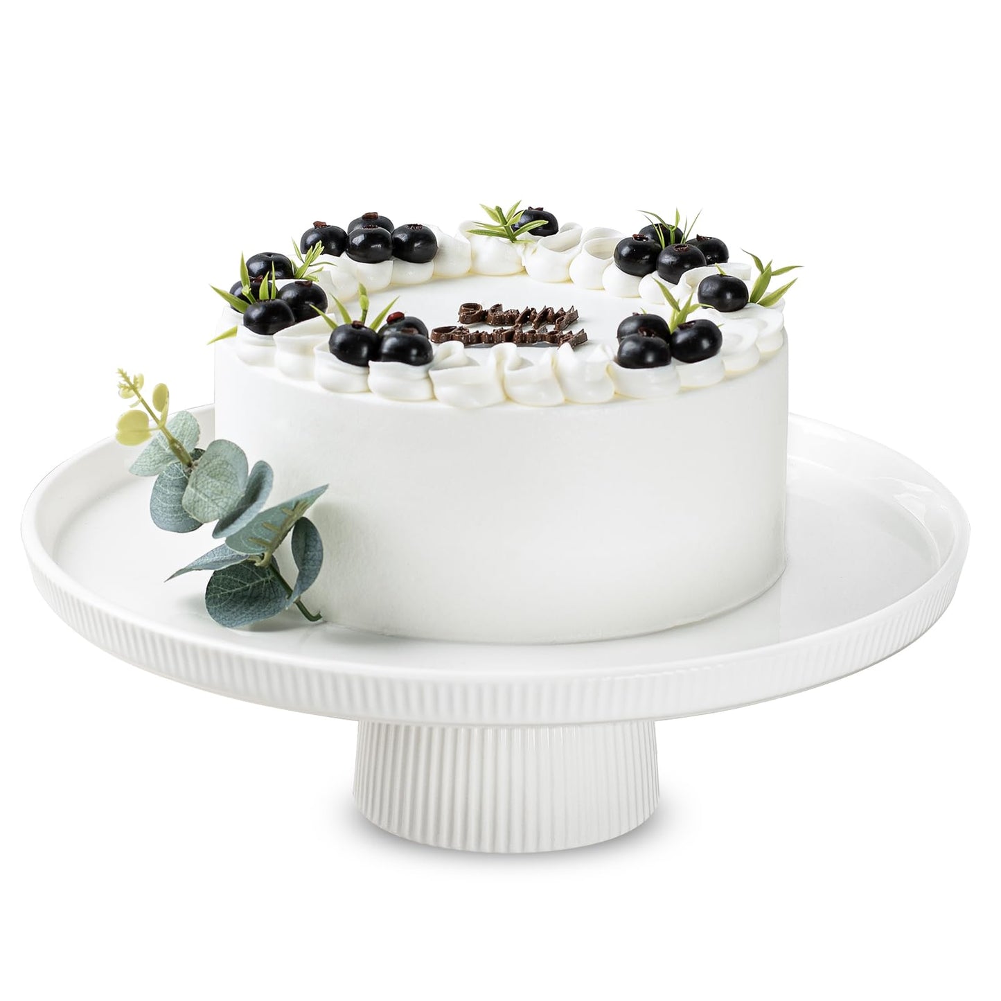 KOBIKOBI 13 Inch Ceramic Cake Stand with Pedestal - White Round Cake Plate for Dessert Table Display, Elevated Cupcake Stand for Wedding, Birthday, Baby Shower, Tea Party, Holiday Entertaining