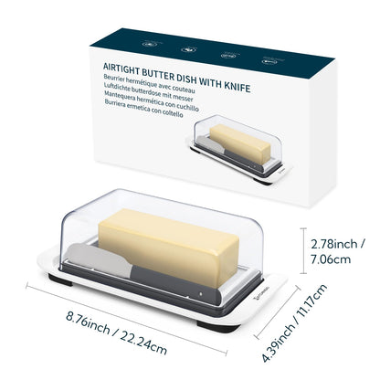 KITCHENDAO Airtight Butter Dish with Lid and Knife Spreader for Countertop and Refrigerator, Keep Butter Fresh, Easy Scoop, Dishwasher Safe, Plastic Butter Keeper Tray for West/ East Coast Butter