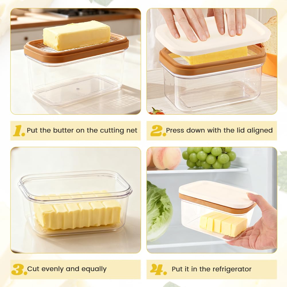 Butter Slicer Cutter Dish Keeper with Double Layer Stainless Steel Cutter Slicer, Airtight Butter Slicer Storage Case with Lid for Home Kitchen Fridge, Easy Cutting(SIZE:450g)