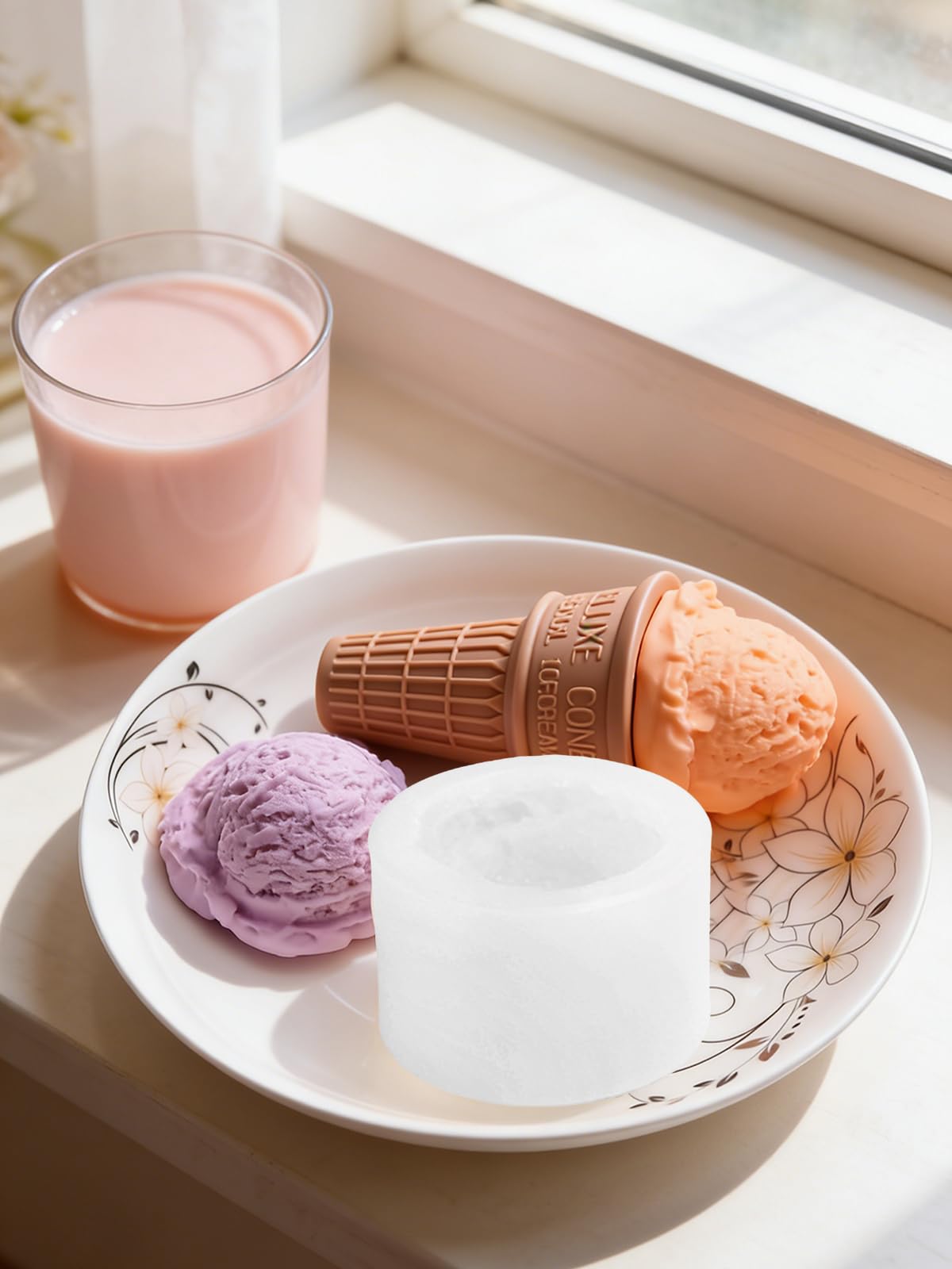 Liiaiyter Ice Cream Silicone Mold with Edge, 2 Pieces Ice-Creams Resin Candle Mold, Soap Mold for Wedding Birthday Party Decor Soap Craft DIY Crafts Chocolate Fondant(Ice-Cream Ball)