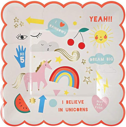 Meri Meri Rainbow & Unicorn Plates - Small Birthday Party Decorations