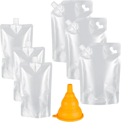 3 32oz, 3 16oz, Kichwit Plastic Liquor Pouches Drinking Flasks, Reusable Liquid Spout Bags, BPA Free, Collapsible