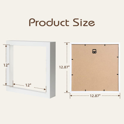 QDSSDECO 12"*12" Shadow Boxes Display Cases with Soft Linen Back Deep Wood Glass 3D Shadow Box Set for Wall and Tabletop, 2 Pack White