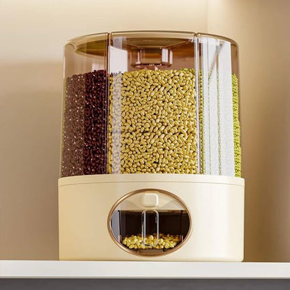 GSC Industries Premium 6-Grid Rotating Food Dispenser with Sealed Lid – 360° Rotation Grain Storage Container for Rice, Beans, Cereal, Peanuts, Barley, and More – Kitchen Pantry Organizer
