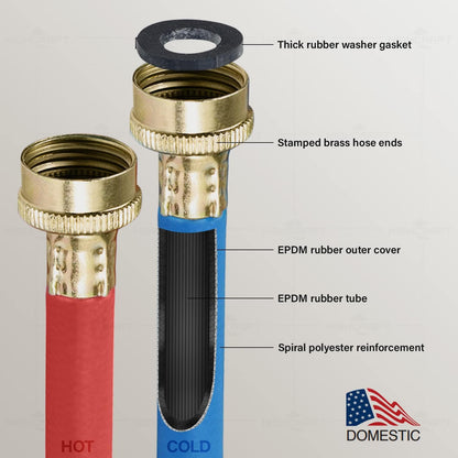 CNCT2564L Hose Connector for Hot and Cold Water, Washing Machine Supply Line, 4 Feet, EPDM Rubber Tube Cover, Pack of 2