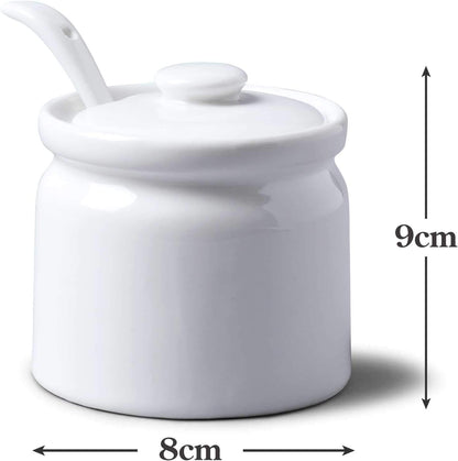 WM Bartleet & Sons 1750 T165 Traditional Porcelain Sugar/Jam/Mustard Pot with Lid & Spoon, 24 oz, White