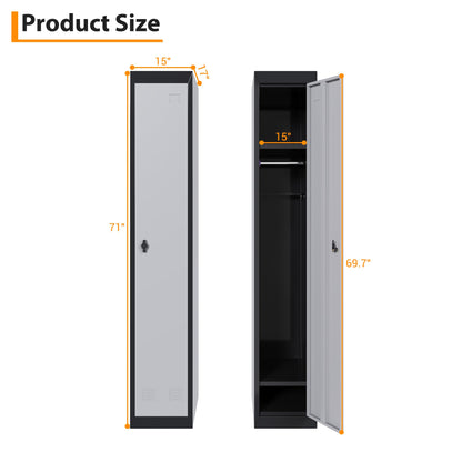 Metal Storage, Locker with 1 Door and 1 Shelf, Storage Cabinet for Gym, School and Office, Gray.