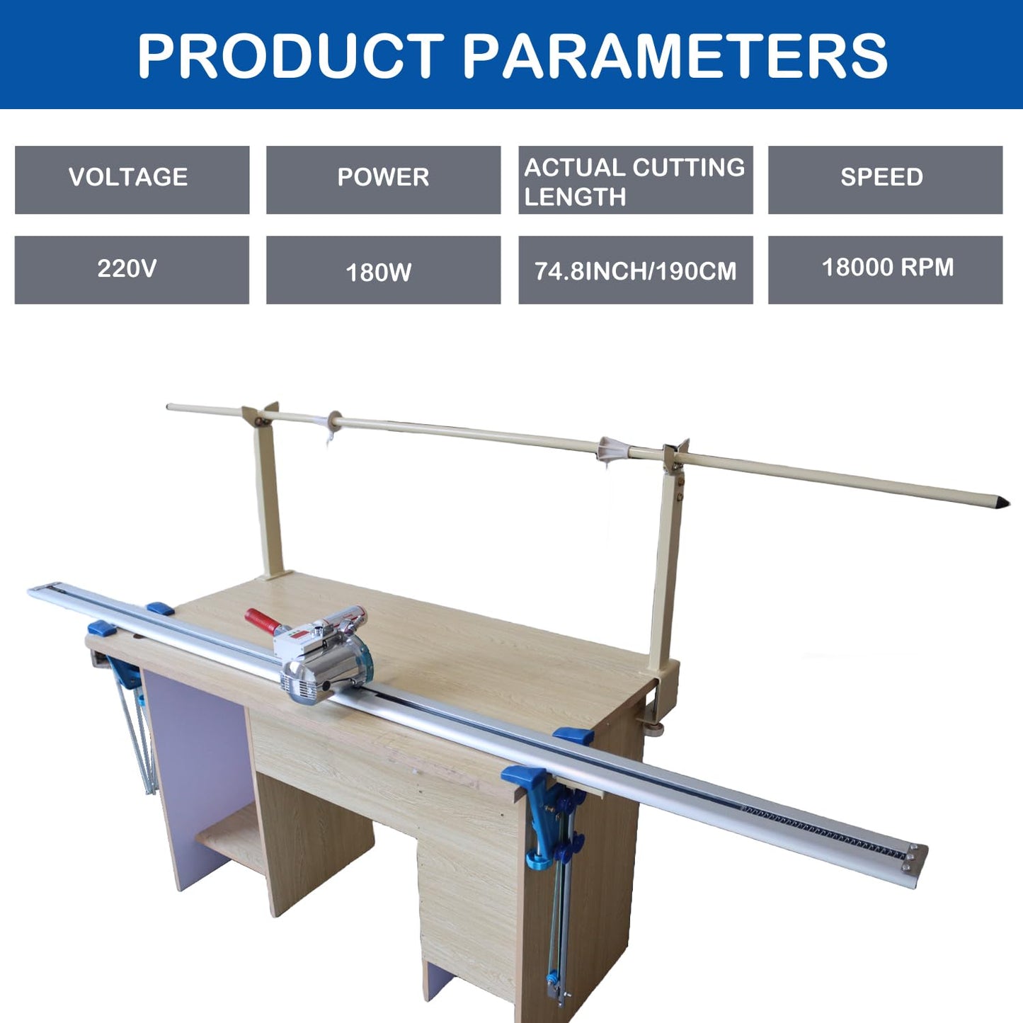 HayWHNKN Fabric Cutter High Speed Cloth Cutting Machine with 86.6inch Guideway and Counter Industrial Fabric End Cutter Machine 220V 180W