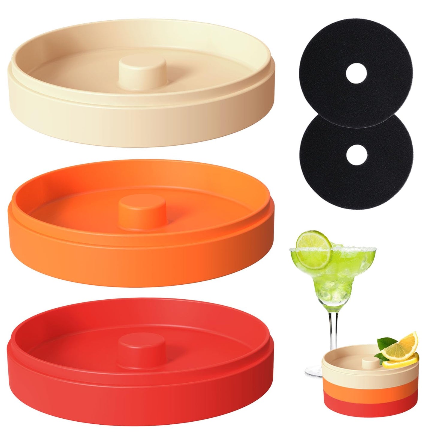 Margarita Salt Rimmer Set,3-Tier Sugar Rimmer for Cocktails, Bartender Tool with Salt Box Spice Container for Margaritas, Bloody Marys and Gimlets(With 2 Sponges）