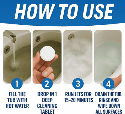 Skiennix Jetted Tub Cleaner Tablets - 12 Active Cleaning Tabs for Whirlpool & Spa Baths | Septic Safe