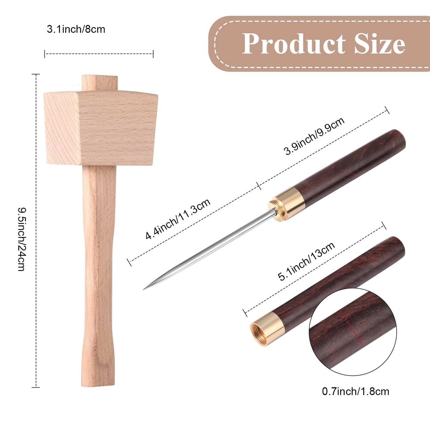 4 Pcs Lewis Bag and Ice Mallet Set, 11.8 x 7.9 Inch Reusable Canvas Crushed Ice Bags with Wooden Handle Hammer Crushers Stainless Steel Pick with Safety Cover for Bar Bartender Tools Kit