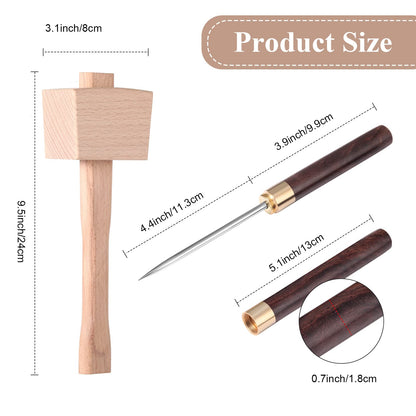4 Pcs Lewis Bag and Ice Mallet Set, 11.8 x 7.9 Inch Reusable Canvas Crushed Ice Bags with Wooden Handle Hammer Crushers Stainless Steel Pick with Safety Cover for Bar Bartender Tools Kit