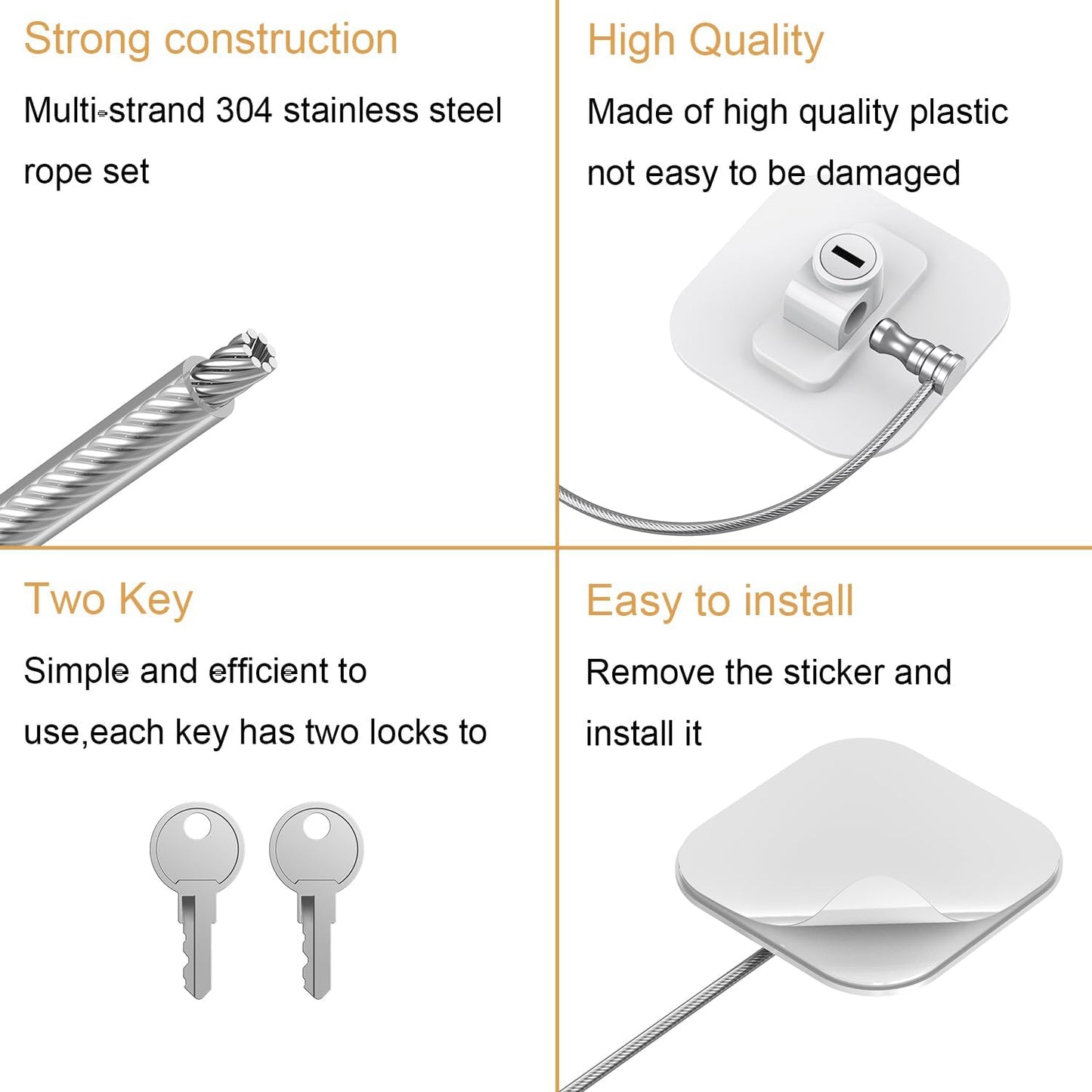 White Fridge Lock, 2 Pack with 4 Keys, Childproof Refrigerator Locks, Freezer and Drawer Lock, No Tools Required