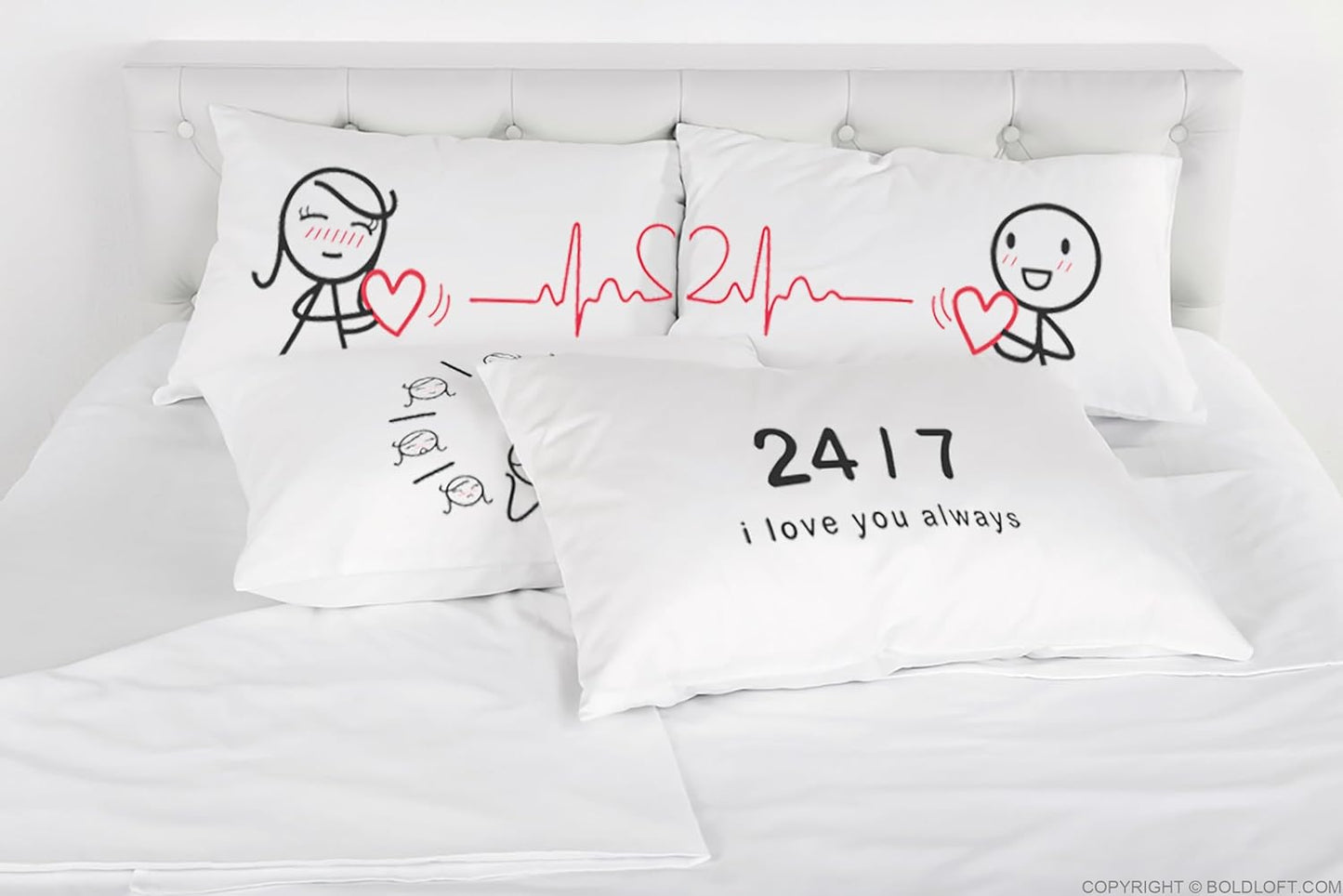 BoldLoft Love You Every Beat of My Heart Couple Pillowcases - Gifts for Couples, Boyfriend, Girlfriend, Anniversary,