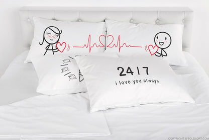 BoldLoft Love You Every Beat of My Heart Couple Pillowcases - Gifts for Couples, Boyfriend, Girlfriend, Anniversary,