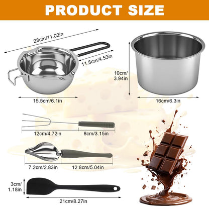 Stainless Steel Double Boiler Melting Pot (600/1600ML) & Silicone Scraper,Tridented Tool,Chocolate Spoon,Large Capacity Chocolate Melting Pot for Butter Candy Butter Cheese Making