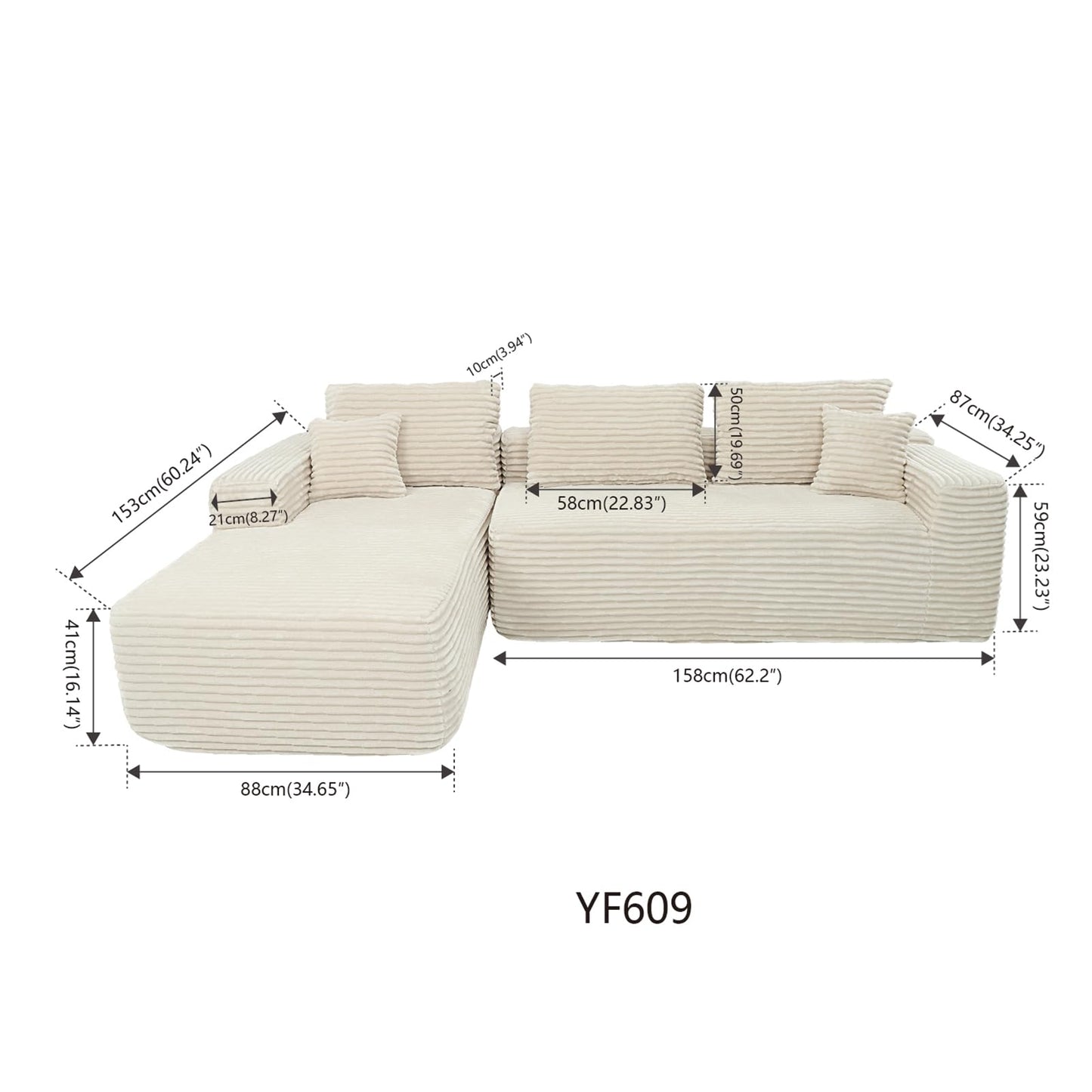 EVLIQUIL L-Shaped Modular Sectional Sofa 103.5" Beige - No Assembly Couch for Living Room, High Resilience Sponge & Spring Support
