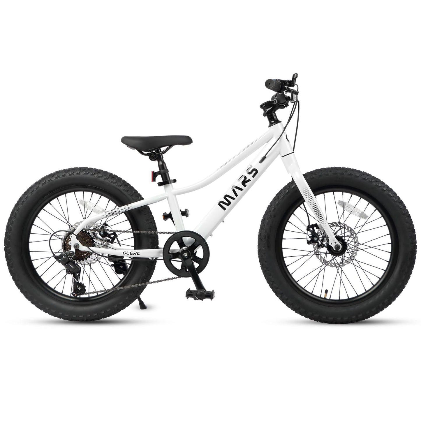 Glerc Mars Kids Mountain Bike, 24 Inch Fat Tire Bike for Teen Ages 8-14 Year Old, Bicycle with 2.8-Inch Wide Tires and 6 Speed Drivetrain, White