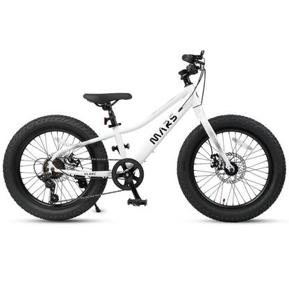 Glerc Mars Kids Mountain Bike, 24 Inch Fat Tire Bike for Teen Ages 8-14 Year Old, Bicycle with 2.8-Inch Wide Tires and 6 Speed Drivetrain, White