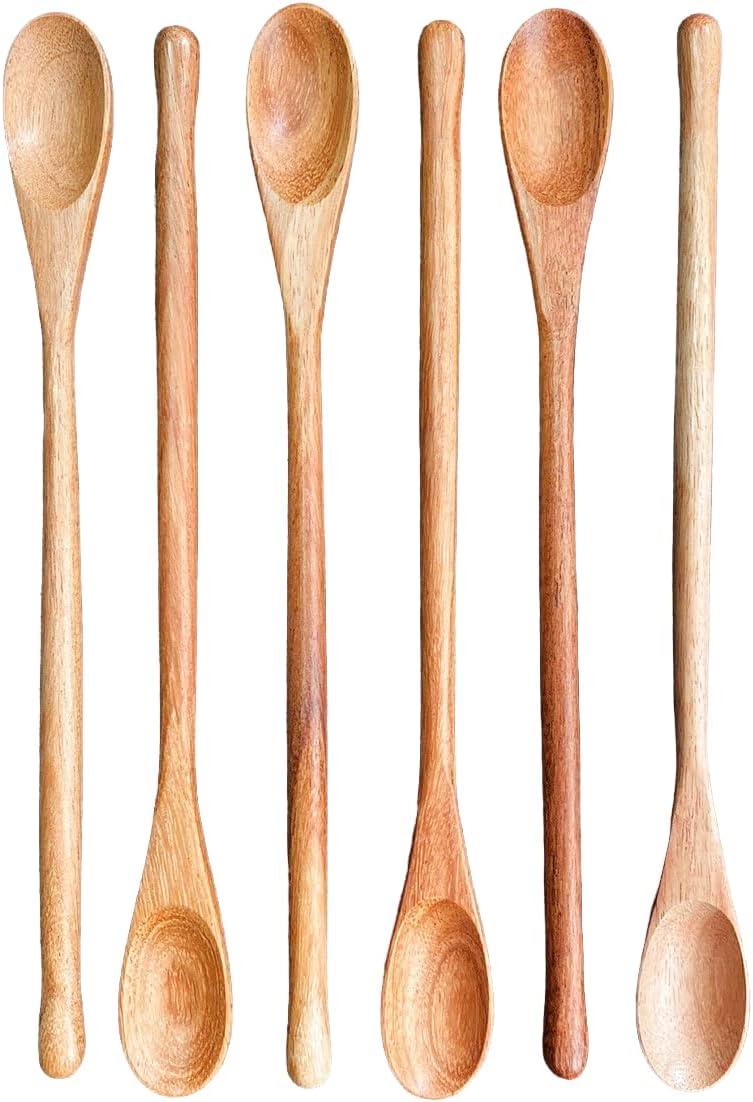 Rose Wood 8.5" Long Handle Coffee Tea Stirrer Mixing Spoons, Set of 6