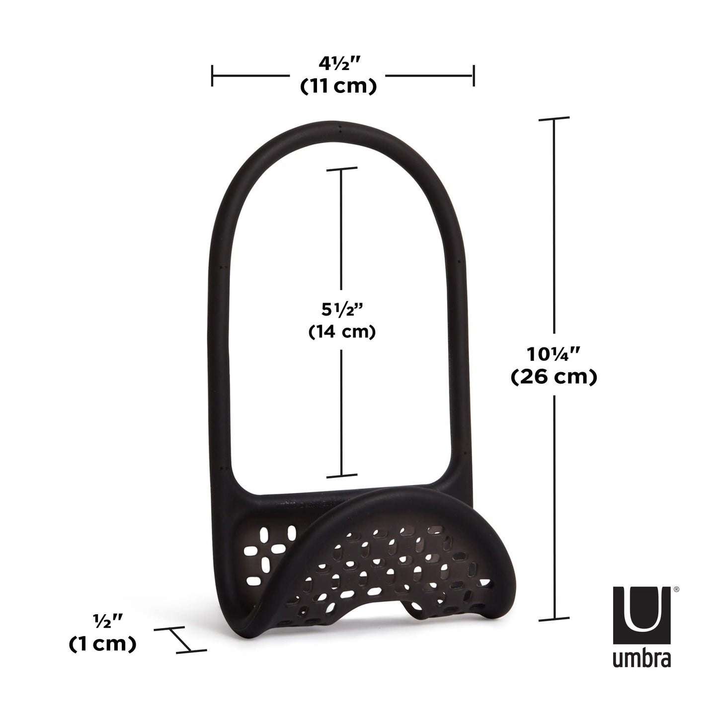 Umbra Sling Sponge Holder for Kitchen Sink – No Suction Cups, Flexible Caddy for Sinks and Faucets, Modern Design, Black