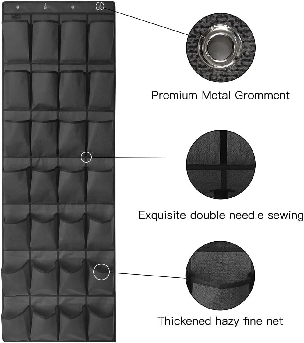 1 Pack 28 Large Pockets Hanging Shoe Organizer Over The Door Shoe Rack for Closet Storage, Gray