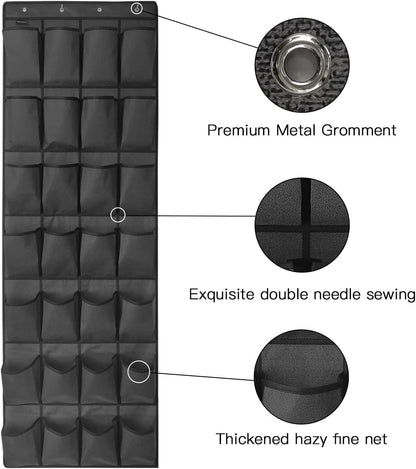1 Pack 28 Large Pockets Hanging Shoe Organizer Over The Door Shoe Rack for Closet Storage, Gray