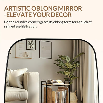 ANDY STAR 18x48 Full Length Wall Mirror, Matte Black Oblong Shaped Body Mirror with Stainless Steel Metal Frame, Rounded Corner Design for Floor and Leaning