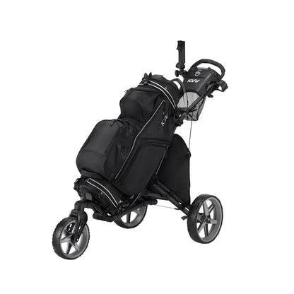 KVV 3 Wheel 360 Rotating Front Wheel Foldable/Collapsible Golf Push Cart with Foot Brake Open and Close in ONE Second-Free Umbrella Holder Included(Black/Charcoal)