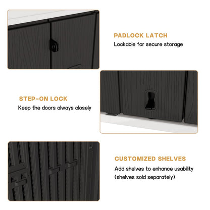 KINYING Outdoor Horizontal Storage Sheds,37 Cu.ft Outdoor Storage Cabinet Waterproof Resin Tool Storage Box for Lawn Mower,Garden Tools and Patio Furniture, Lockable (Black)
