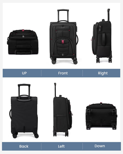 LOVEVOOK 3-Piece Set(22/24/28) Softside Luggage Suitcase with 15.6 Inch Laptop Compartment, Suitcase with Spinner Wheels, Large Capacity Luggage with TSA Lock for Business &Family Trip Travel, Black