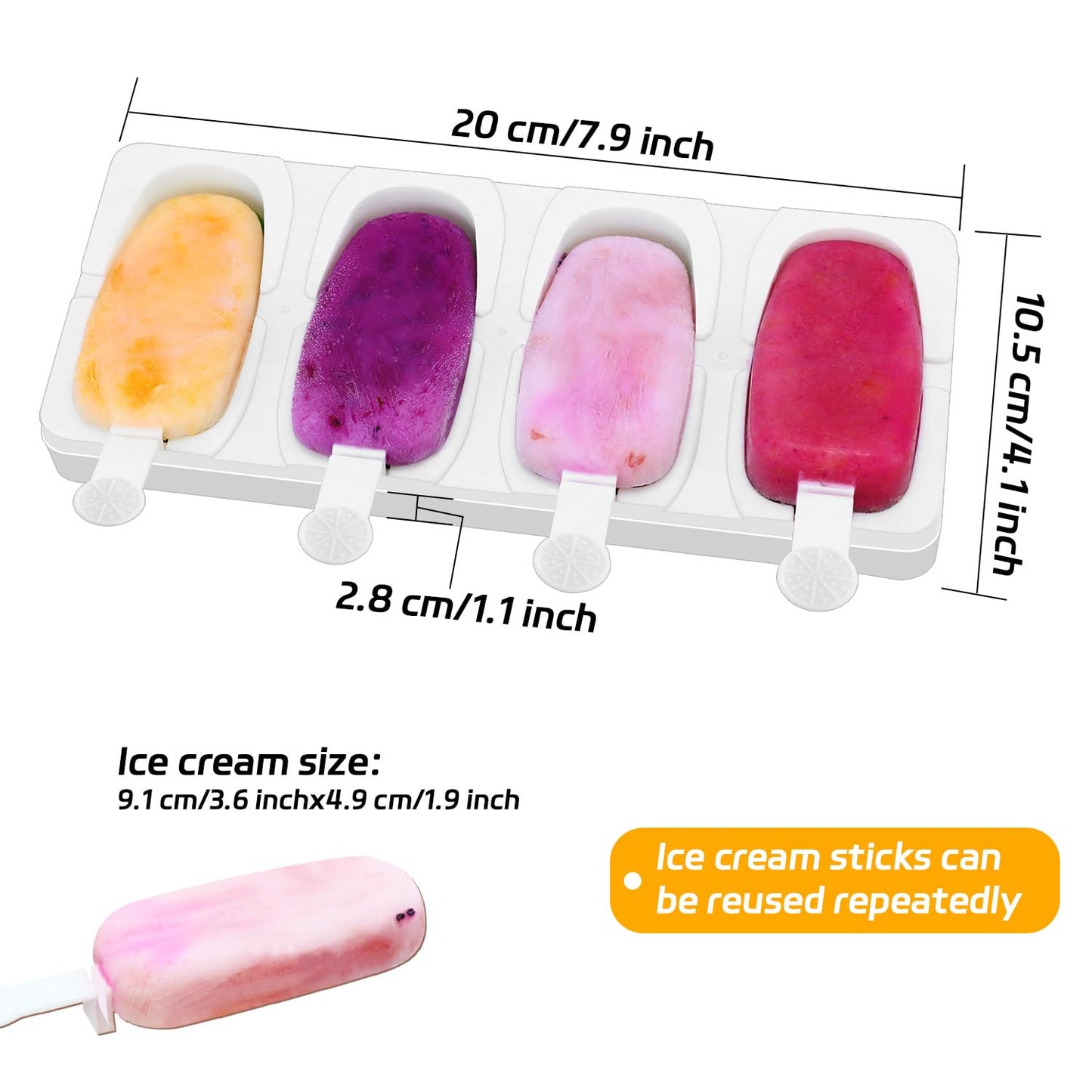 Alinana Stackable Popsicles Molds, 2-Pack BPA-Free Popsicle Molds with Sticks, Ice Pop Mold for Homemade Fruit, Yogurt, and Smoothie Popsicles