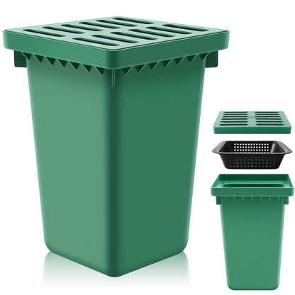 Kritkin Catch Basin with Grate 15 x 15× 24 Inch Square Large Catch Basin for Drainage with Debris Basket French Drain Without Reserved Hole for Yard, Downspout, Lawn, Municipal Pipeline, Green