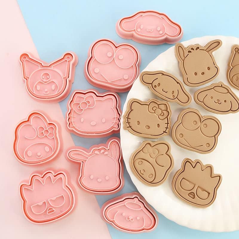 Cute KITTY Cat Cookie Cutter Set - 8 Pieces Cartoon Cookie Cutters with Embossed Pattern for DIY Baking
