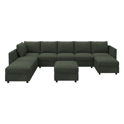 HONBAY Modular Sectional Sofa with Storage, U Shaped Couch Modular Convertible Sectional Couches for Living Room - Green
