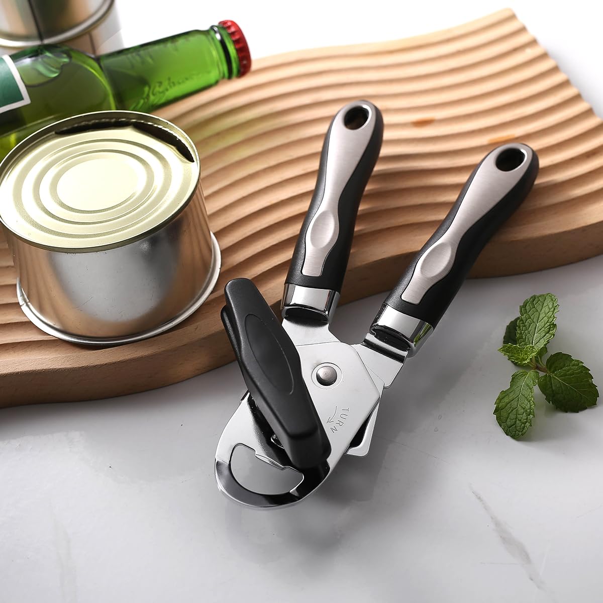 Manual Can Opener, Effortless Operation, Remove Lid with Magnet, 3 in 1 Bottle Opener & Milk Powder Opener, Soft Grip Handles, Easy to Turn, Heavy Duty Can Openers for Seniors - Black