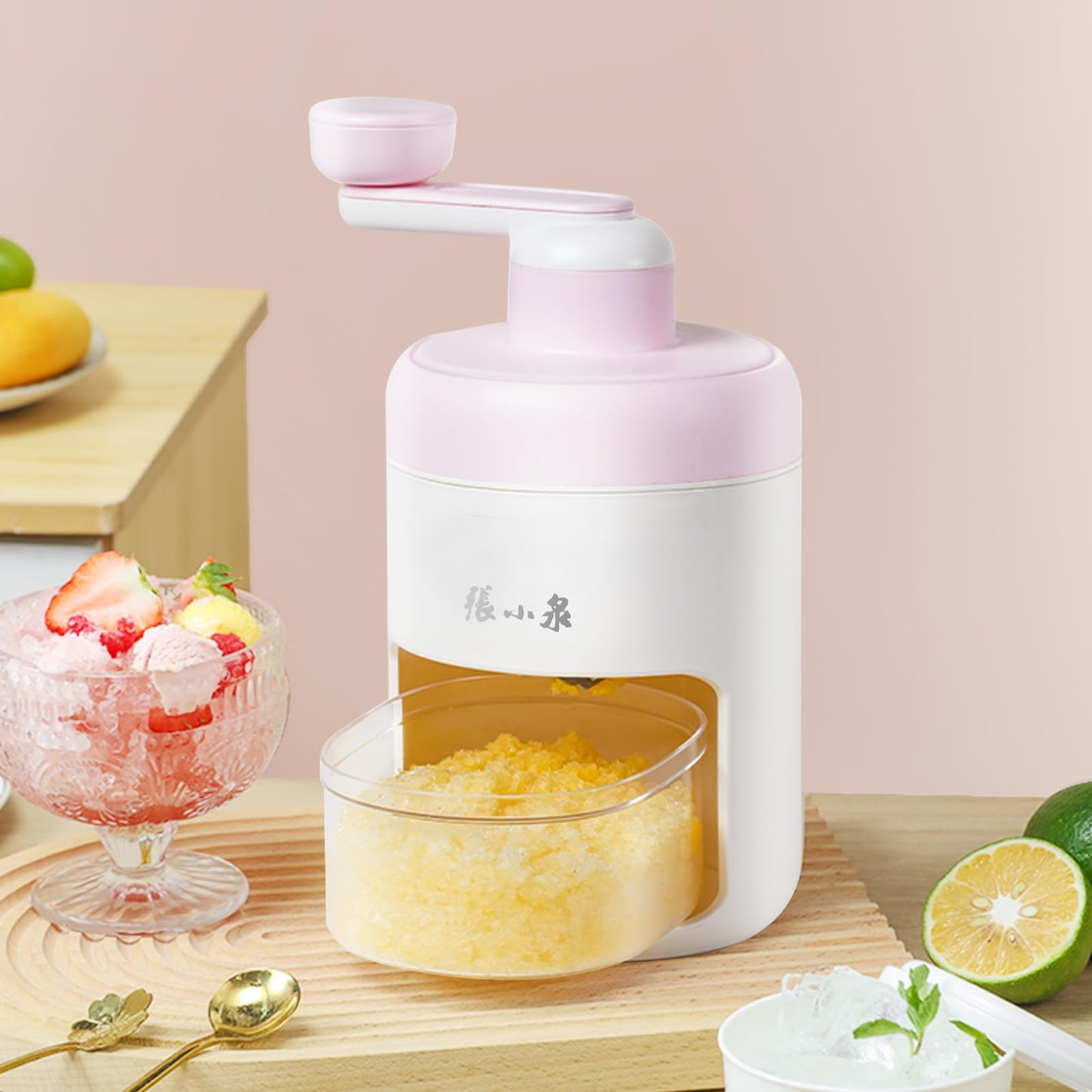 Manual Ice Shaver Hand Crank Ice Crusher, Snow Cone Machine with Ice Trays, BPA Free, Ideal for Home & Camping Use