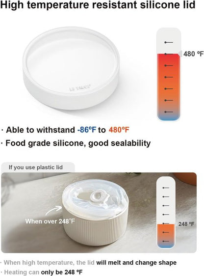 LE TAUCI Ramekins - 8 OZ Ceramic Soufflé Dishes with Silicone Lids | Oven & Microwave Safe, Set of 4, White