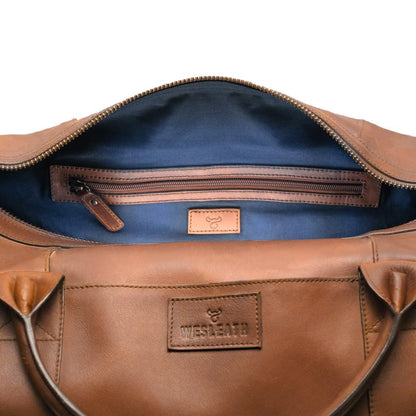 Full Grain Leather Duffle Bag – 40L Travel, Gym & Carry-On Weekender for Men | Handcrafted Overnight Bag with Brass Hardware, Vintage Style