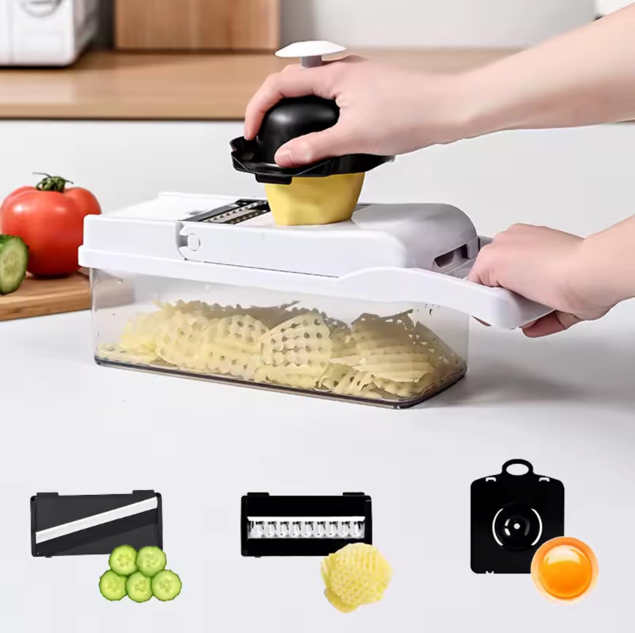 Vegetable Slicer and Chopper, 26-in-1 Kitchen Mandoline, Food Shredder and Dicer, Multifunctional